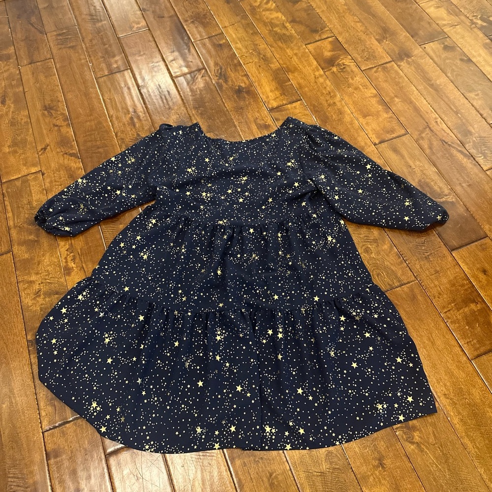 SHEIN Navy Long-Sleeve Star Print Tiered Dress